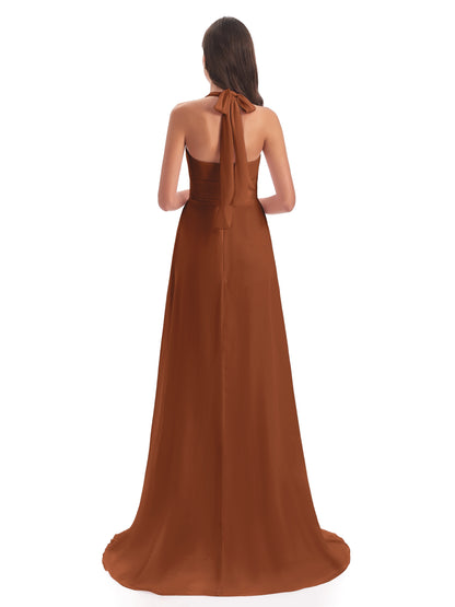 Ensley Court Train High-low Halter Chiffon Bridesmaid Dresses