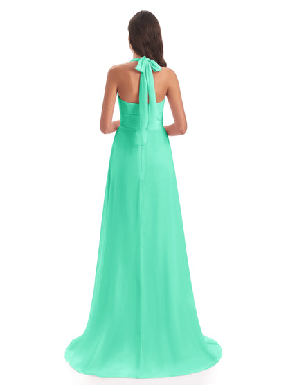 Ensley Court Train High-low Halter Chiffon Bridesmaid Dresses
