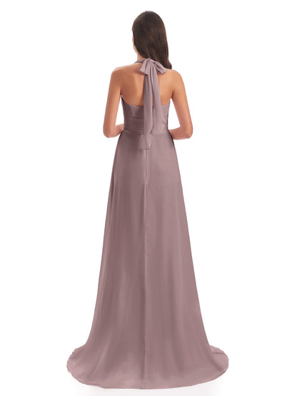 Ensley Court Train High-low Halter Chiffon Bridesmaid Dresses