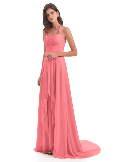 Ensley Court Train High-low Halter Chiffon Bridesmaid Dresses