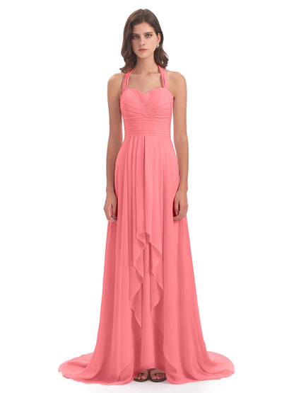 Ensley Court Train High-low Halter Chiffon Bridesmaid Dresses