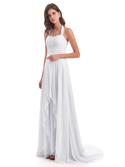 Ensley Court Train High-low Halter Chiffon Bridesmaid Dresses