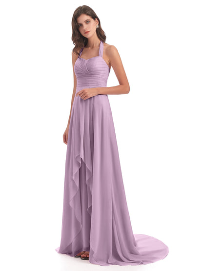 Ensley Court Train High-low Halter Chiffon Bridesmaid Dresses