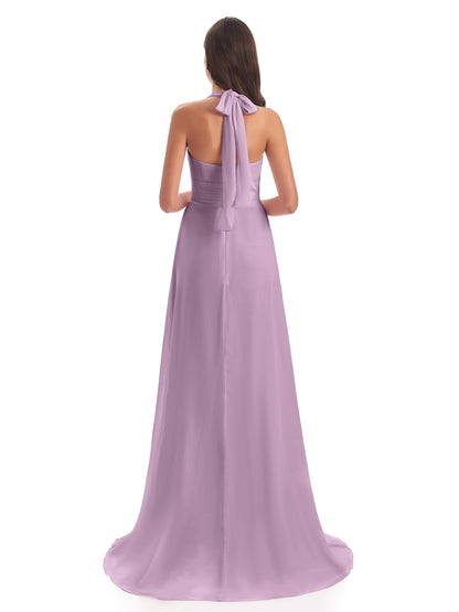 Ensley Court Train High-low Halter Chiffon Bridesmaid Dresses