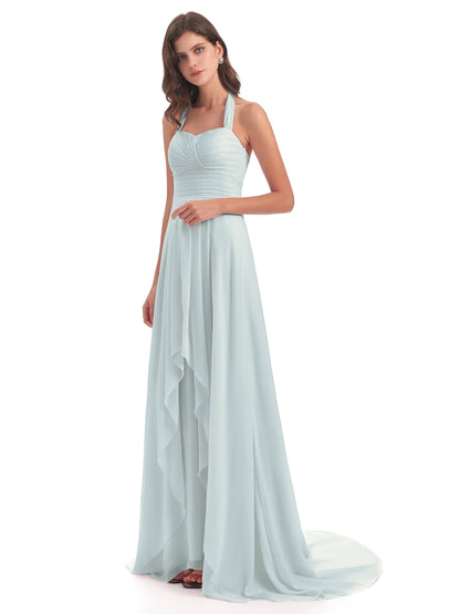 Ensley Court Train High-low Halter Chiffon Bridesmaid Dresses