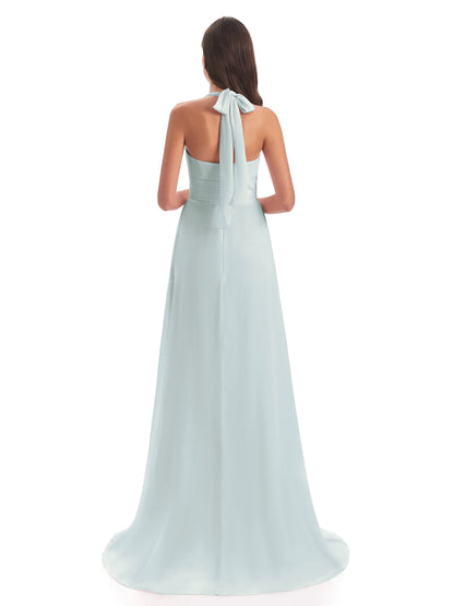 Ensley Court Train High-low Halter Chiffon Bridesmaid Dresses