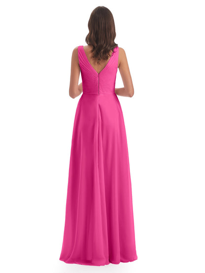 Evalyn V-neck Straps Chiffon Long Bridesmaid Dresses