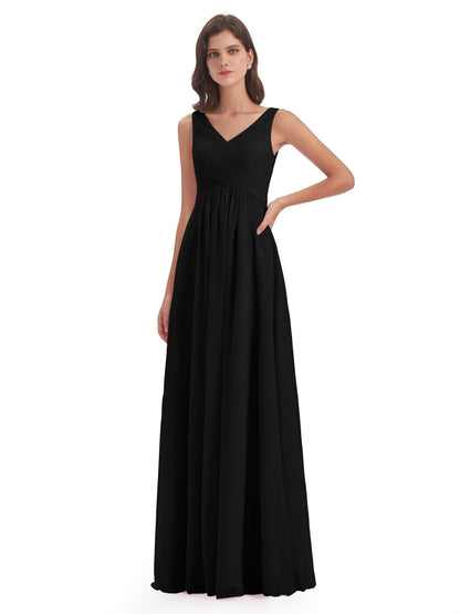 Evalyn V-neck Straps Chiffon Long Bridesmaid Dresses