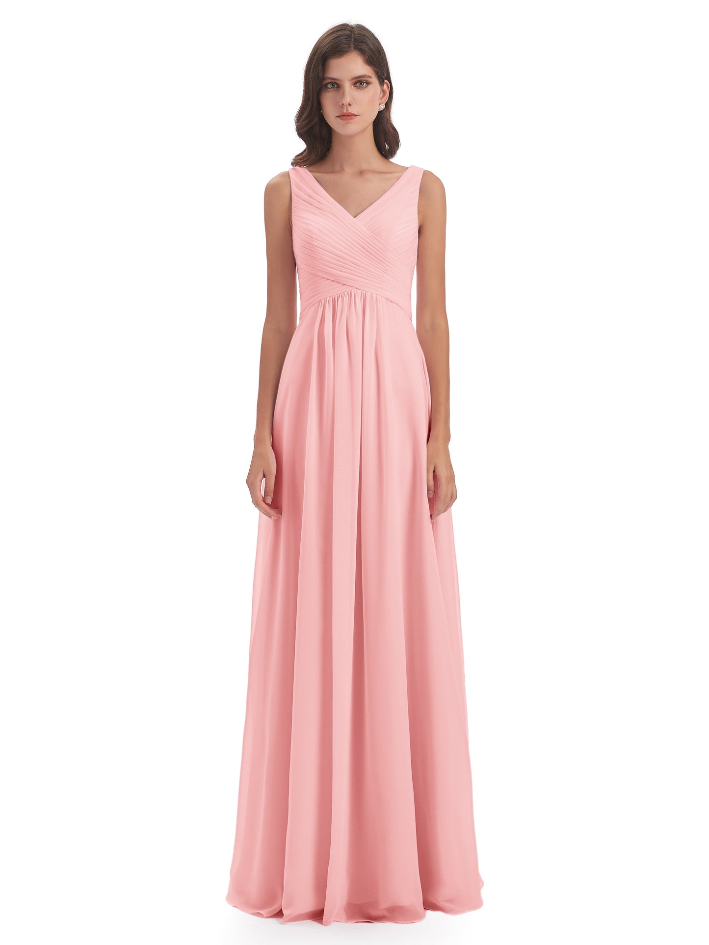 Evalyn V-neck Straps Chiffon Long Bridesmaid Dresses