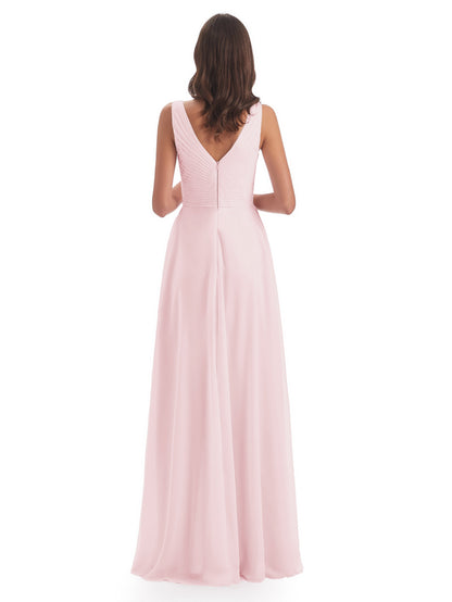 Evalyn V-neck Straps Chiffon Long Bridesmaid Dresses