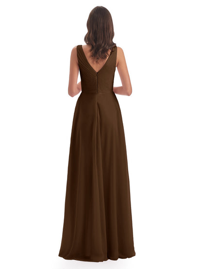 Evalyn V-neck Straps Chiffon Long Bridesmaid Dresses