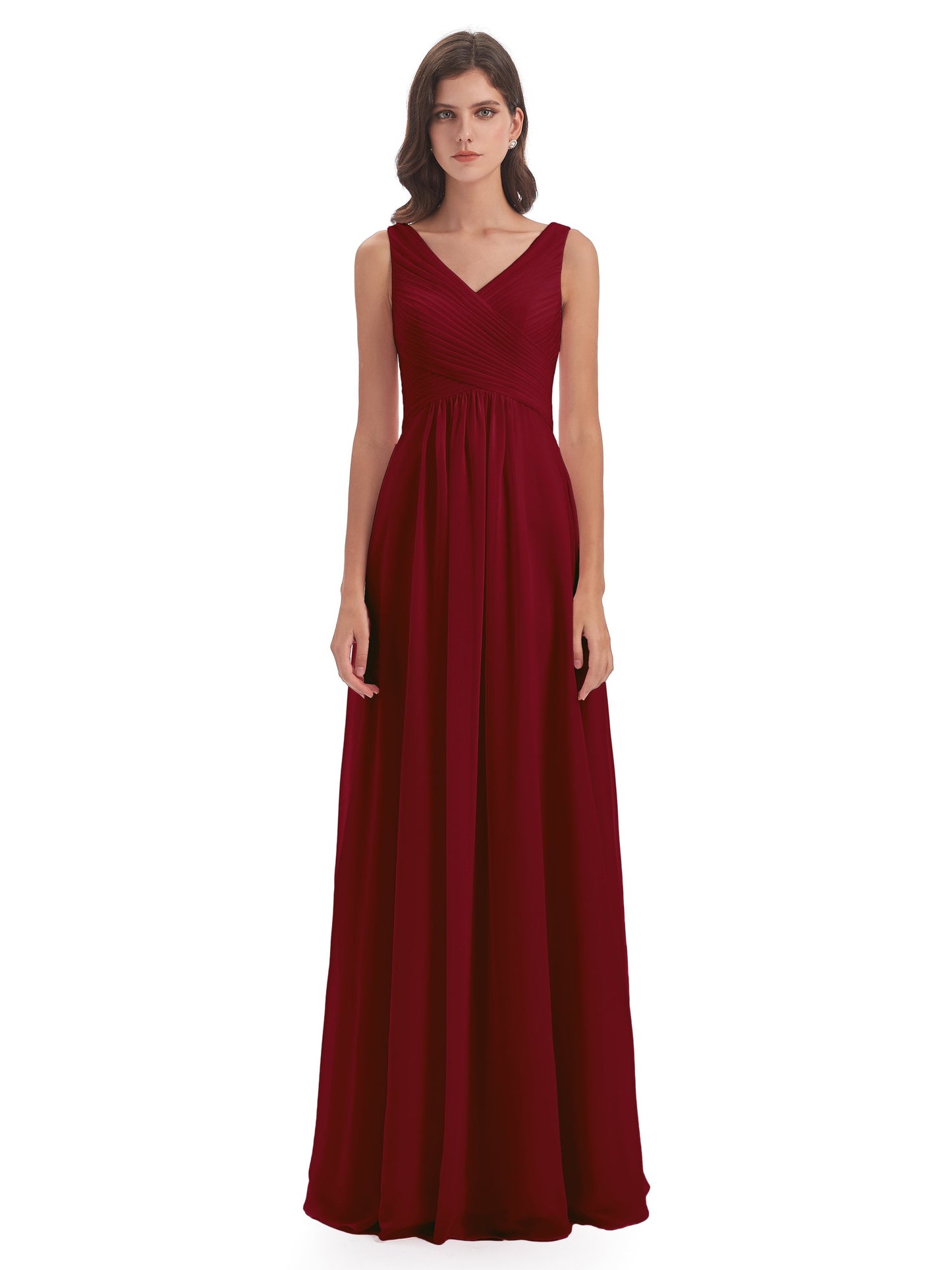 Evalyn V-neck Straps Chiffon Long Bridesmaid Dresses