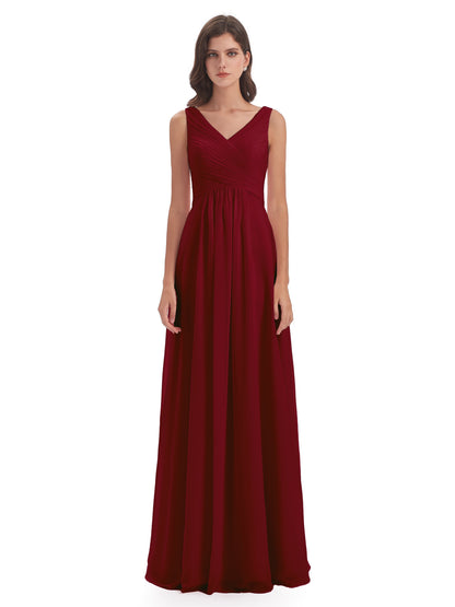 Evalyn V-neck Straps Chiffon Long Bridesmaid Dresses