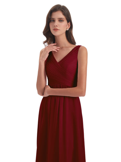 Evalyn V-neck Straps Chiffon Long Bridesmaid Dresses