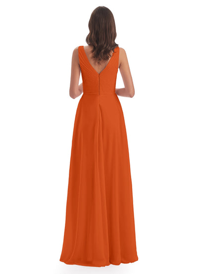 Evalyn V-neck Straps Chiffon Long Bridesmaid Dresses