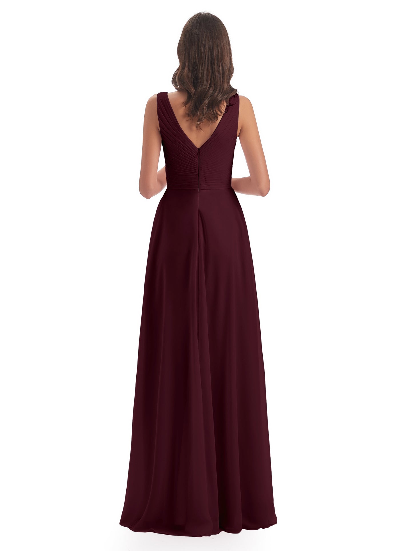 Evalyn V-neck Straps Chiffon Long Bridesmaid Dresses