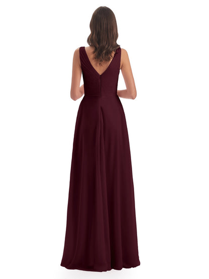 Evalyn V-neck Straps Chiffon Long Bridesmaid Dresses