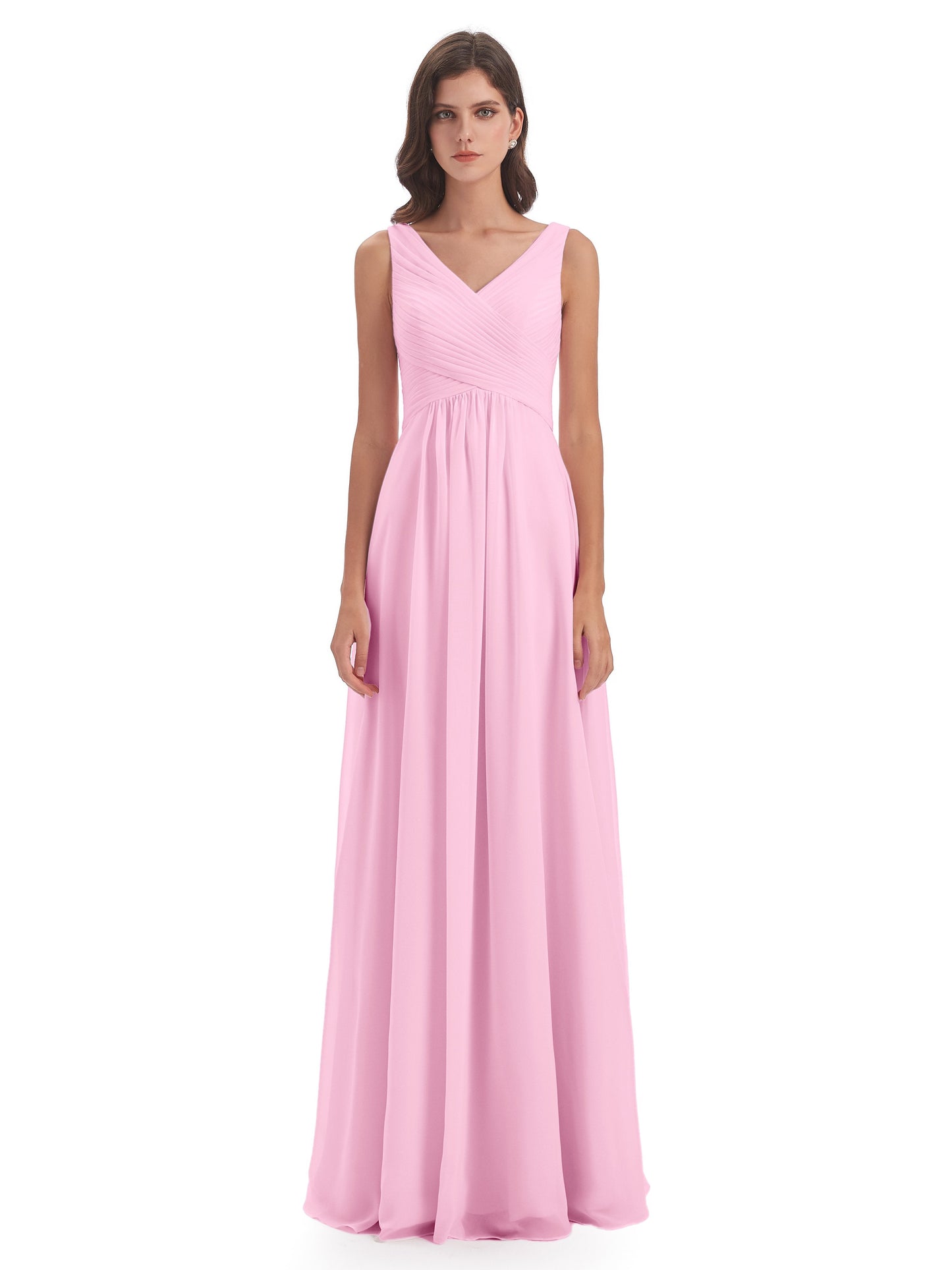 Evalyn V-neck Straps Chiffon Long Bridesmaid Dresses