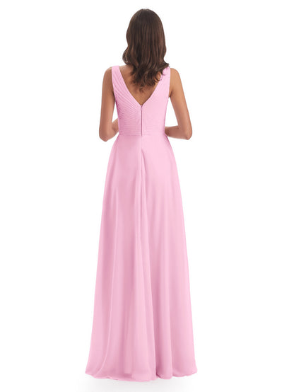 Evalyn V-neck Straps Chiffon Long Bridesmaid Dresses