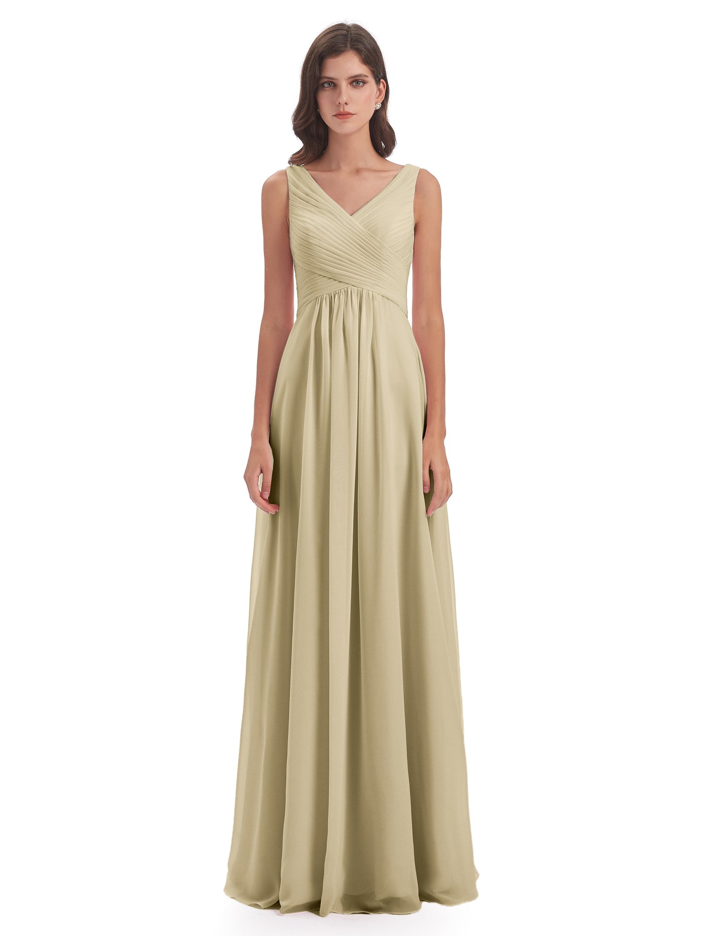 Evalyn V-neck Straps Chiffon Long Bridesmaid Dresses