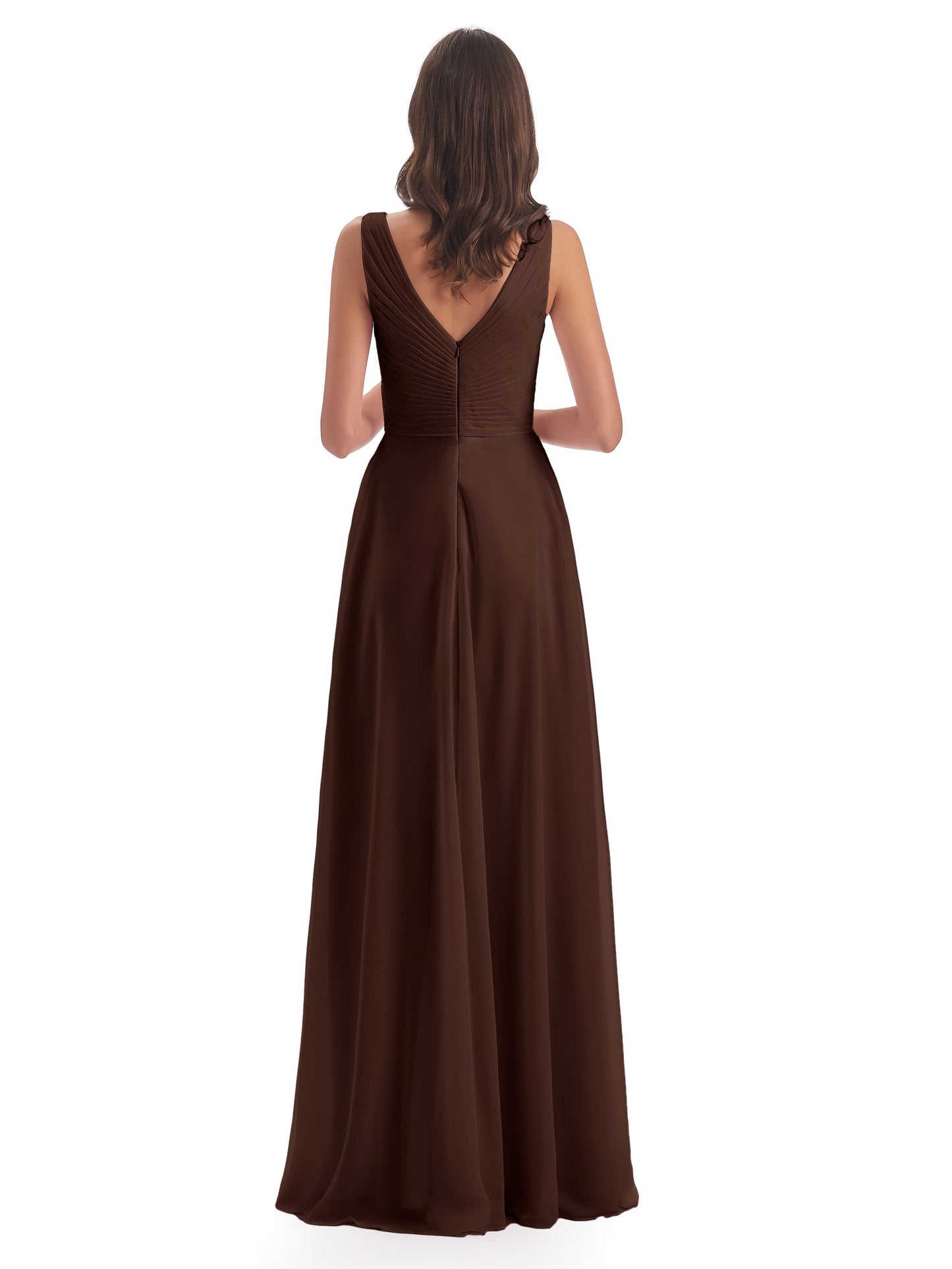 Evalyn V-neck Straps Chiffon Long Bridesmaid Dresses