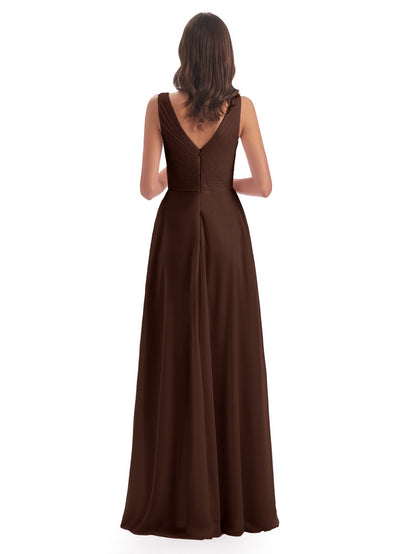 Evalyn V-neck Straps Chiffon Long Bridesmaid Dresses