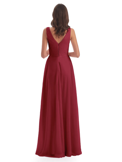Evalyn V-neck Straps Chiffon Long Bridesmaid Dresses