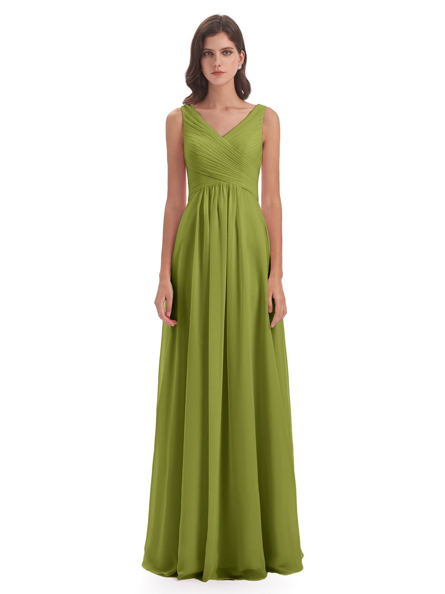 Evalyn V-neck Straps Chiffon Long Bridesmaid Dresses