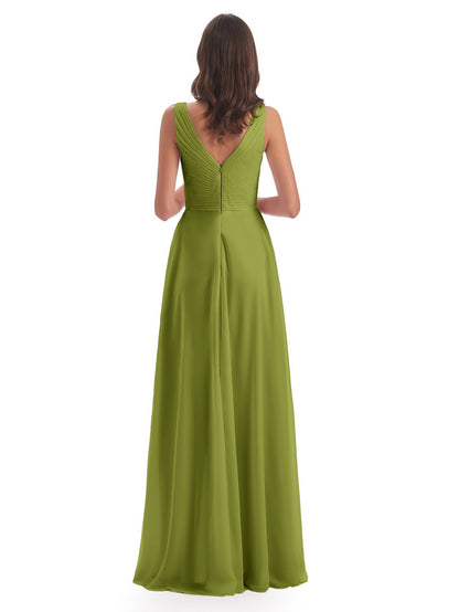 Evalyn V-neck Straps Chiffon Long Bridesmaid Dresses