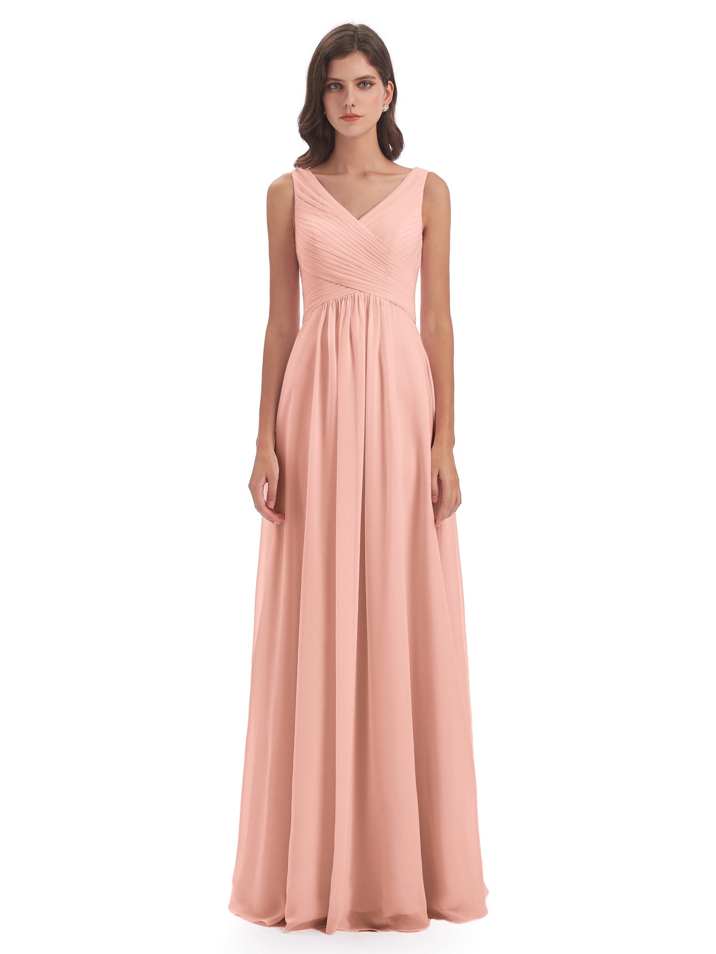 Evalyn V-neck Straps Chiffon Long Bridesmaid Dresses