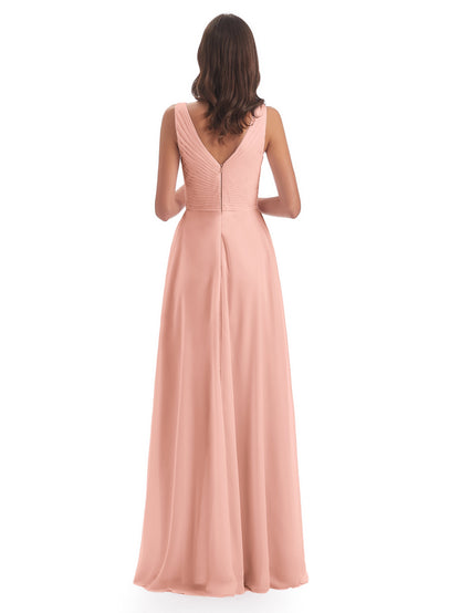 Evalyn V-neck Straps Chiffon Long Bridesmaid Dresses