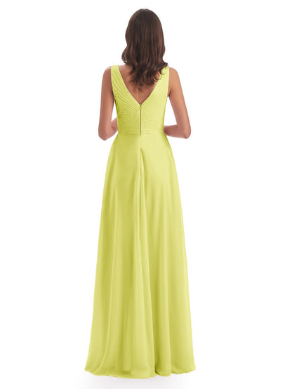 Evalyn V-neck Straps Chiffon Long Bridesmaid Dresses
