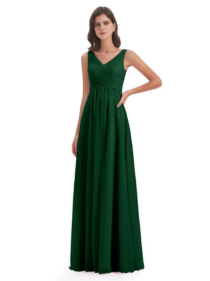 Evalyn V-neck Straps Chiffon Long Bridesmaid Dresses