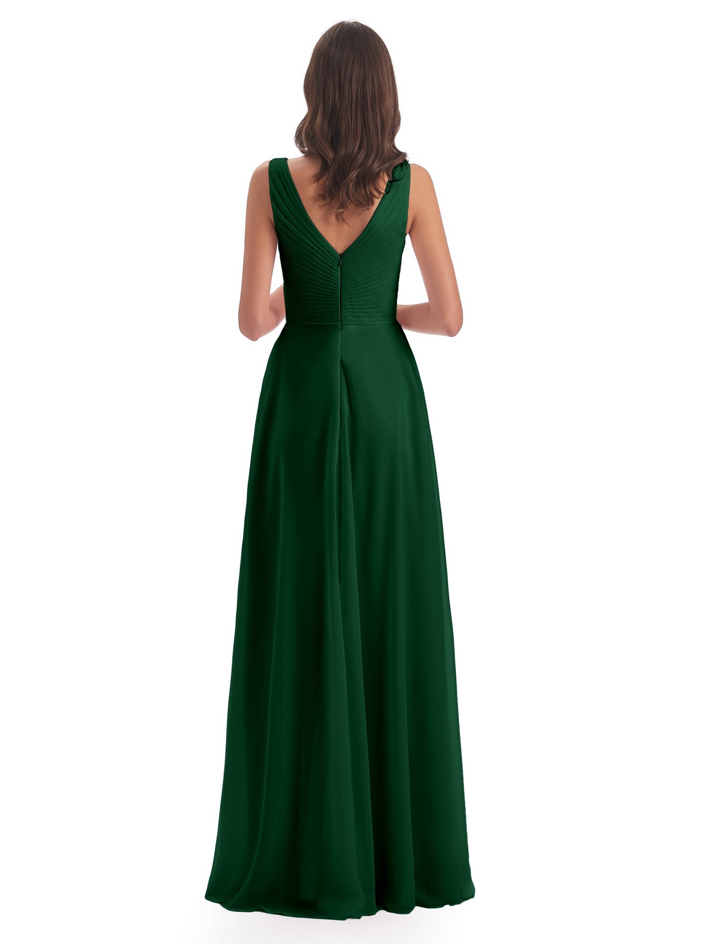 Evalyn V-neck Straps Chiffon Long Bridesmaid Dresses