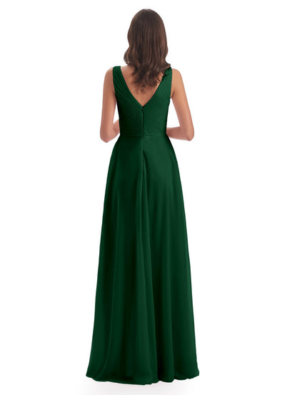 Evalyn V-neck Straps Chiffon Long Bridesmaid Dresses