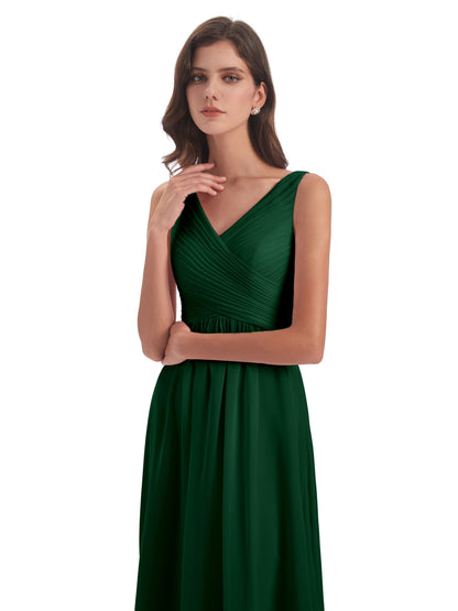 Evalyn V-neck Straps Chiffon Long Bridesmaid Dresses