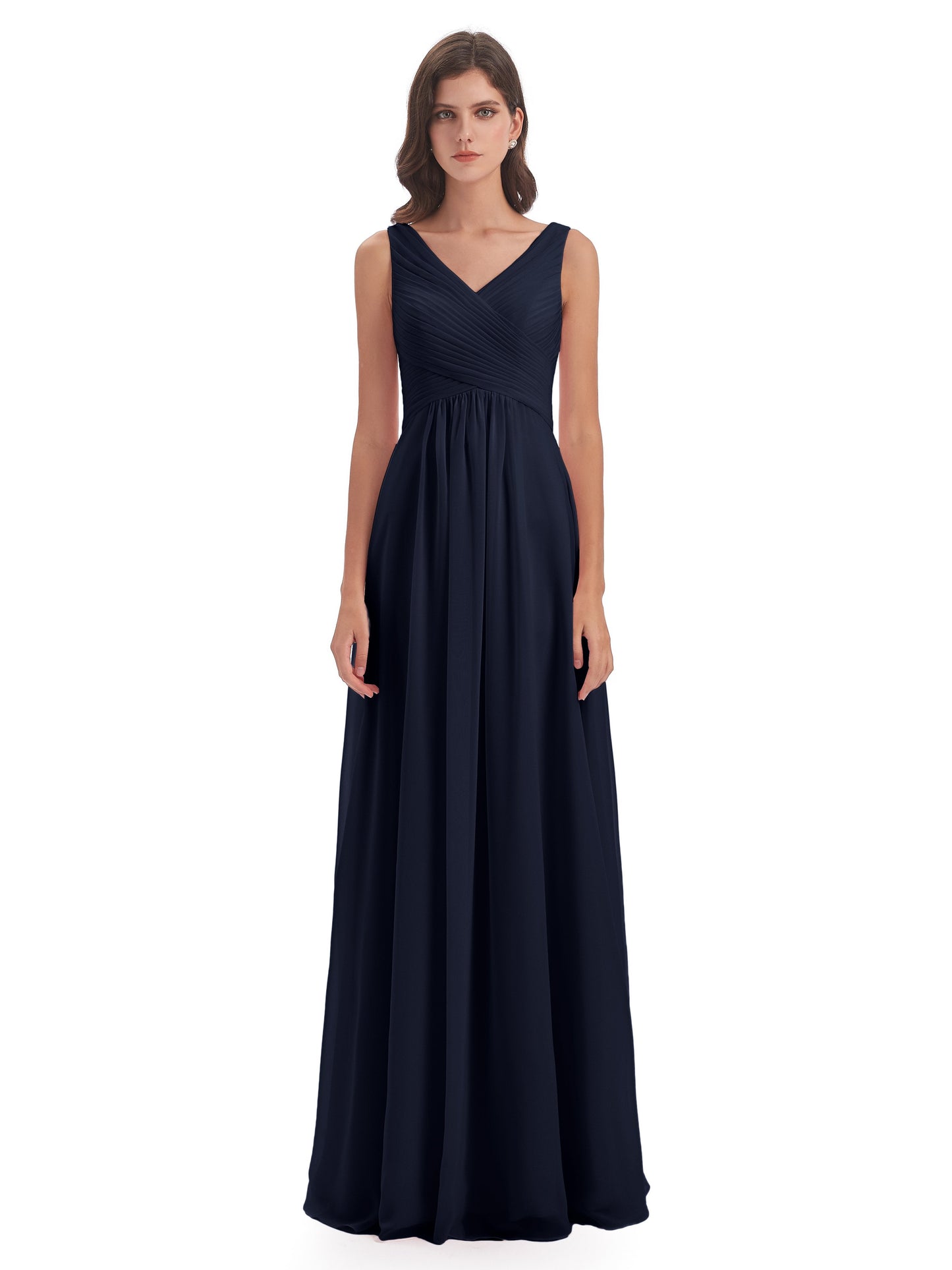 Evalyn V-neck Straps Chiffon Long Bridesmaid Dresses