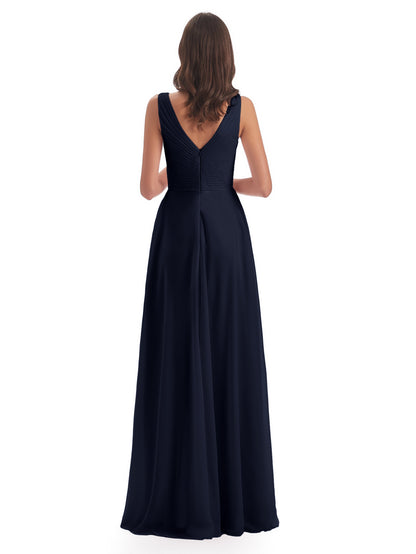 Evalyn V-neck Straps Chiffon Long Bridesmaid Dresses
