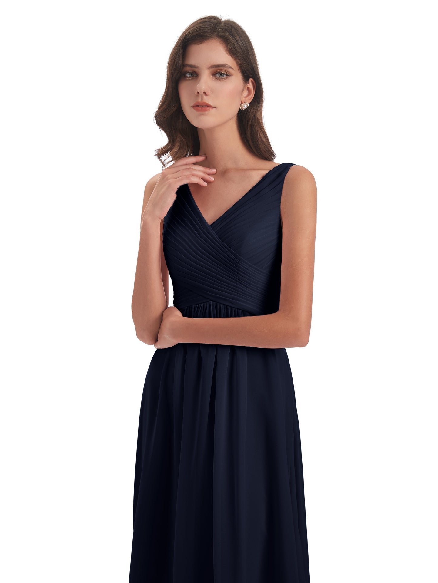 Evalyn V-neck Straps Chiffon Long Bridesmaid Dresses