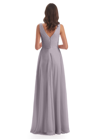Evalyn V-neck Straps Chiffon Long Bridesmaid Dresses