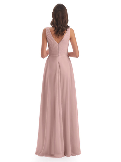 Evalyn V-neck Straps Chiffon Long Bridesmaid Dresses