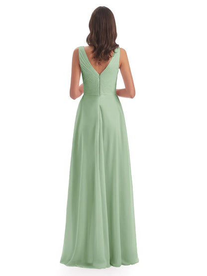 Evalyn V-neck Straps Chiffon Long Bridesmaid Dresses
