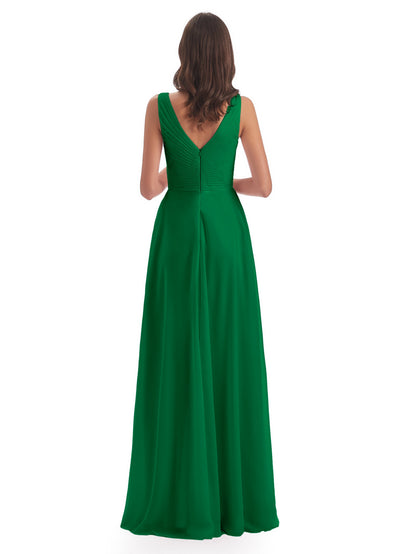 Evalyn V-neck Straps Chiffon Long Bridesmaid Dresses
