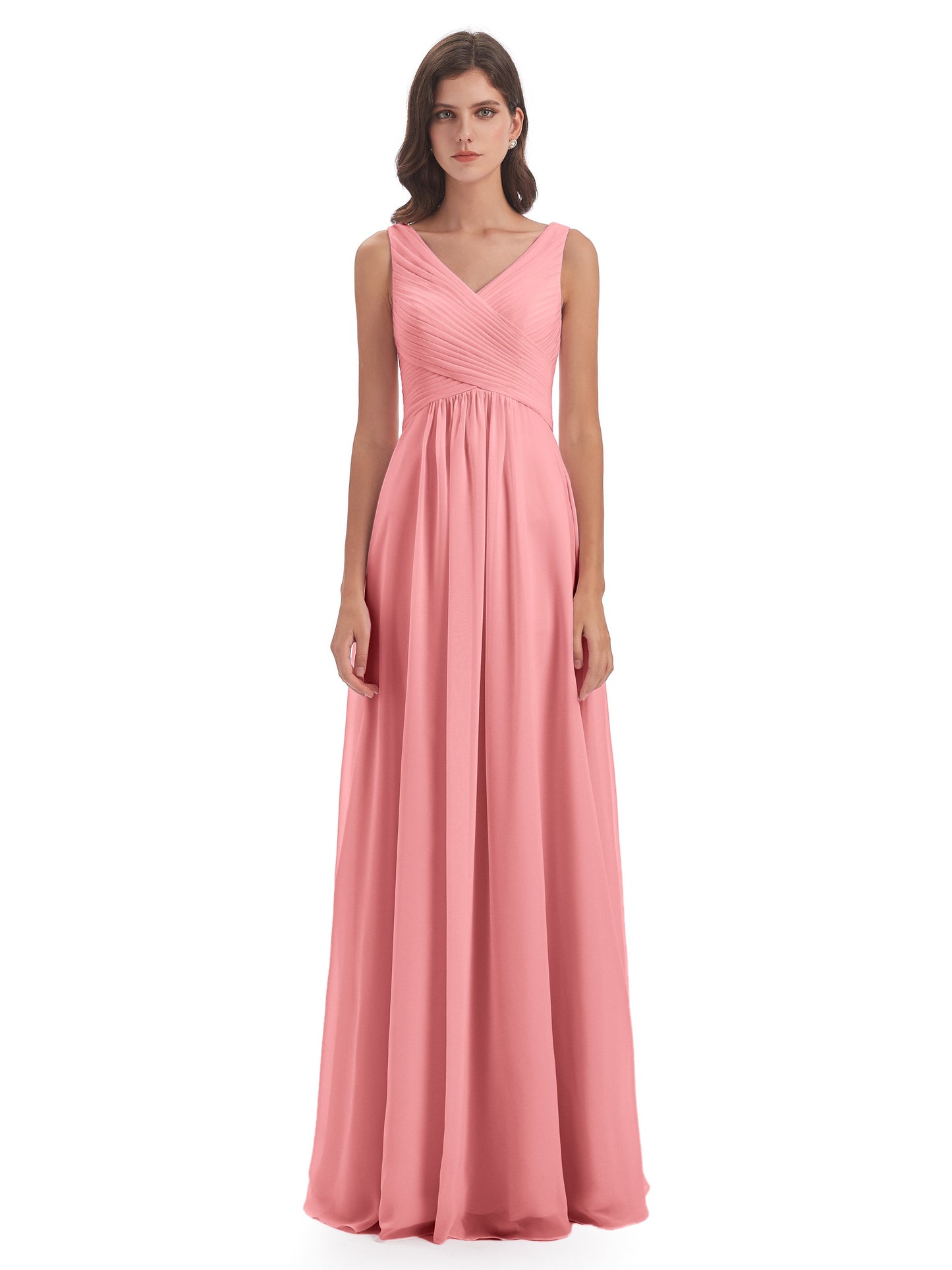 Evalyn V-neck Straps Chiffon Long Bridesmaid Dresses