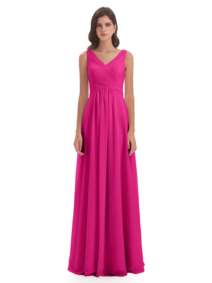 Evalyn V-neck Straps Chiffon Long Bridesmaid Dresses