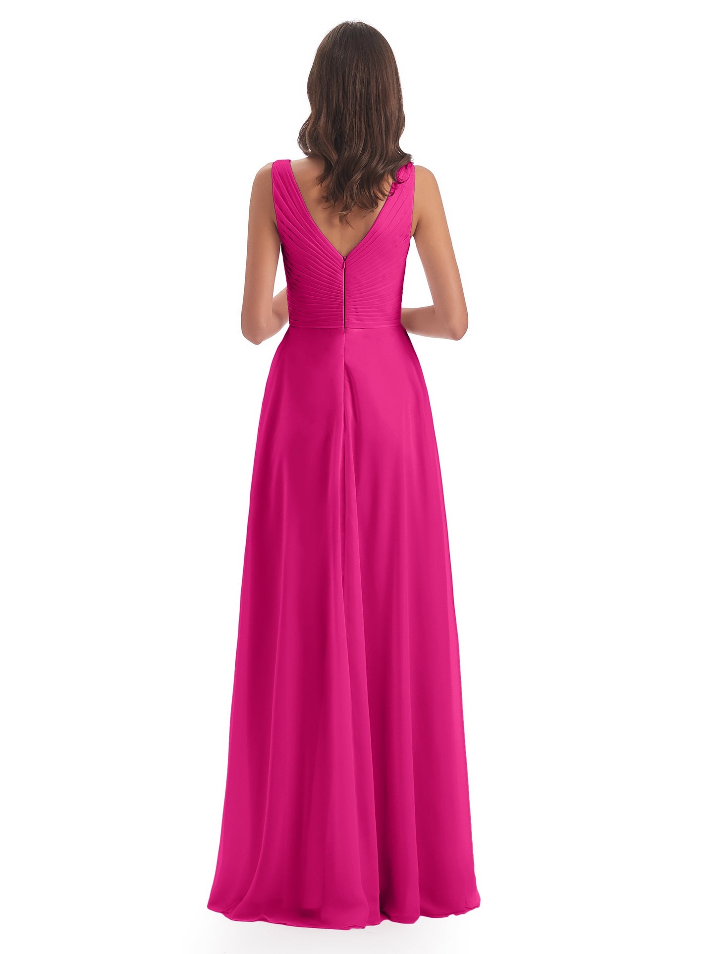 Evalyn V-neck Straps Chiffon Long Bridesmaid Dresses