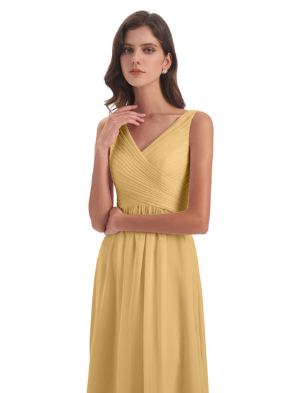 Evalyn V-neck Straps Chiffon Long Bridesmaid Dresses