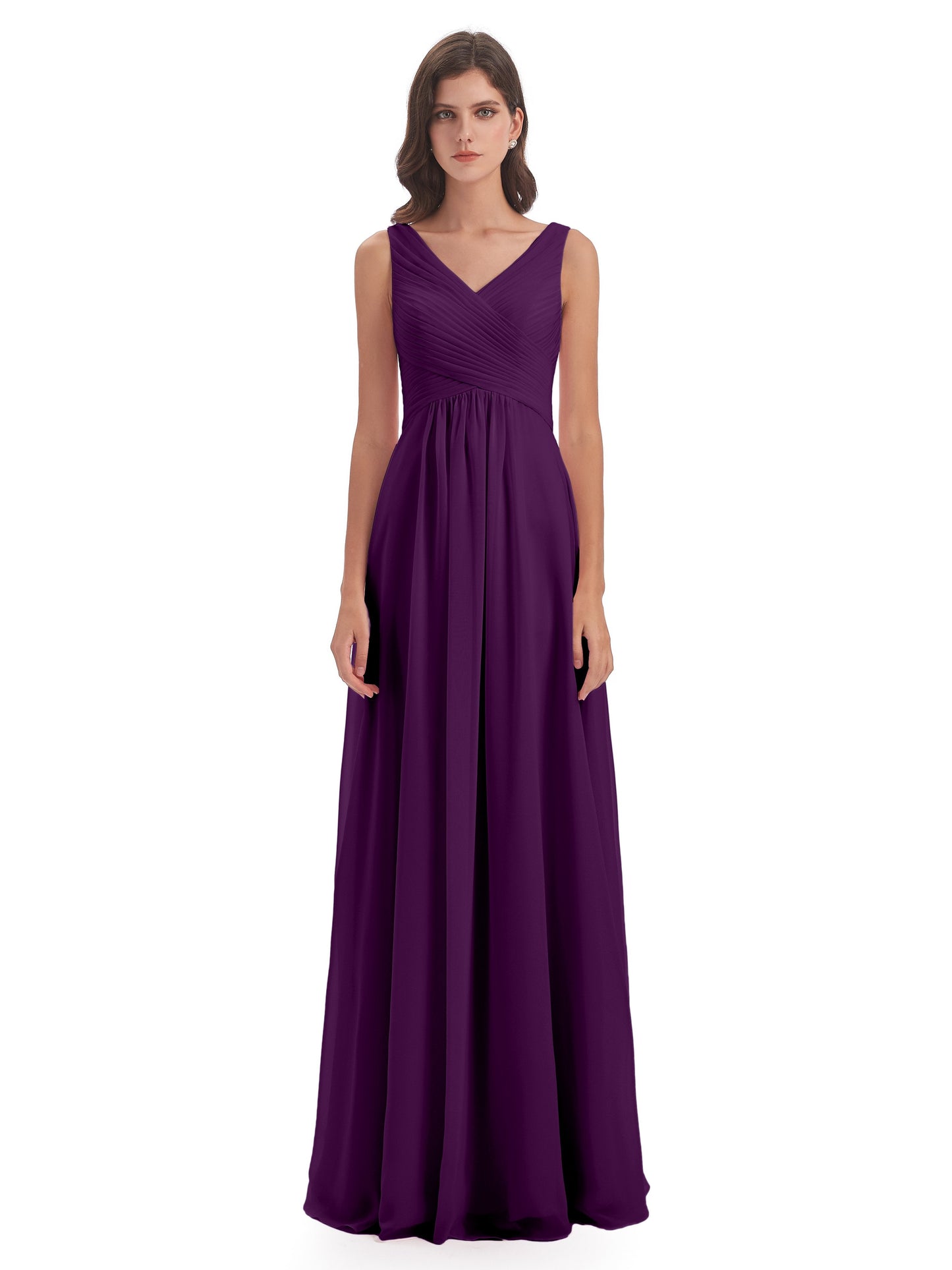 Evalyn V-neck Straps Chiffon Long Bridesmaid Dresses