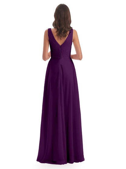 Evalyn V-neck Straps Chiffon Long Bridesmaid Dresses