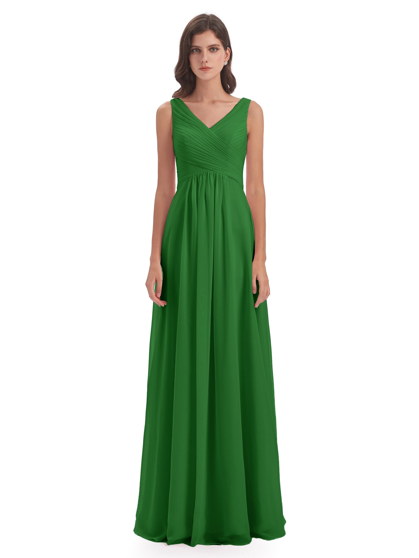 Evalyn V-neck Straps Chiffon Long Bridesmaid Dresses